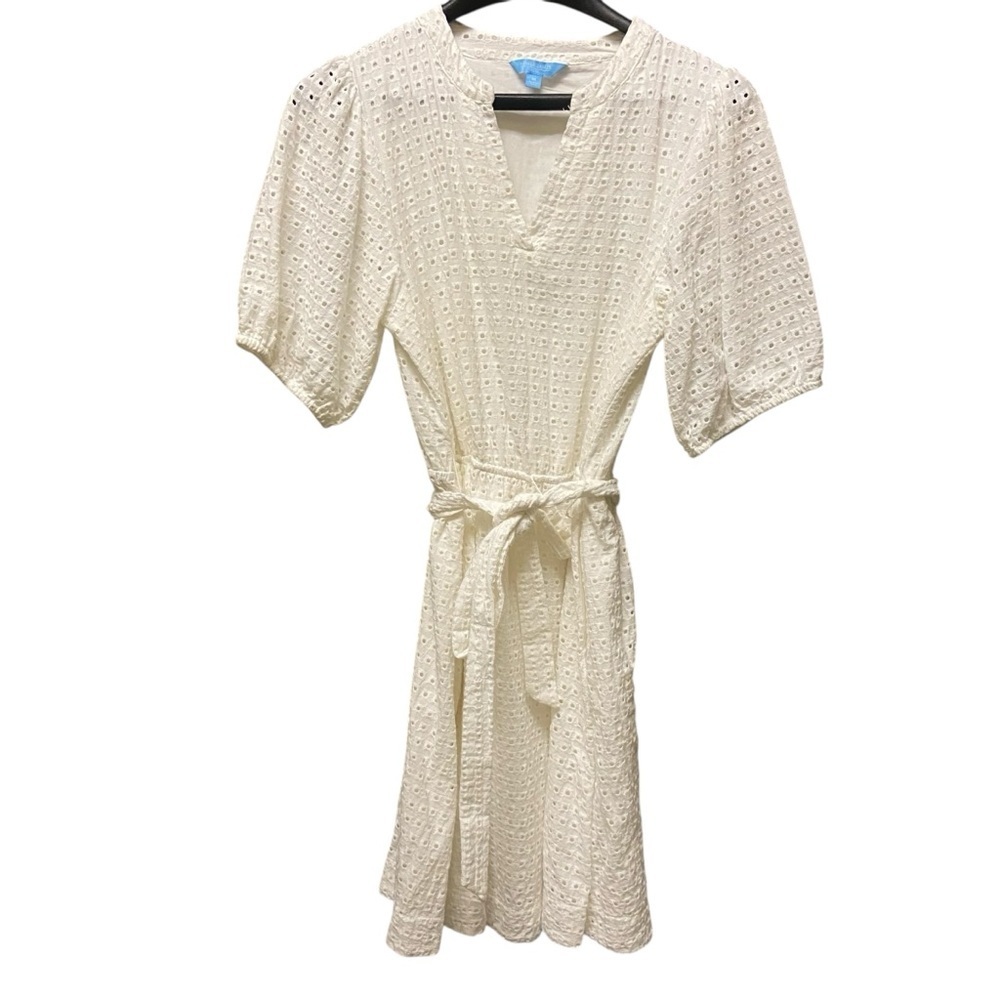 Draper James White Eyelet Tie-Waist Mini Dress - Picture 6 of 12